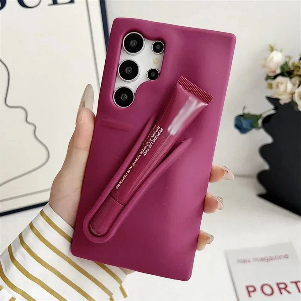 Samsung Galaxy S25 Ultra – Silicone Phone Cover with Built-in Lip Tint Holder